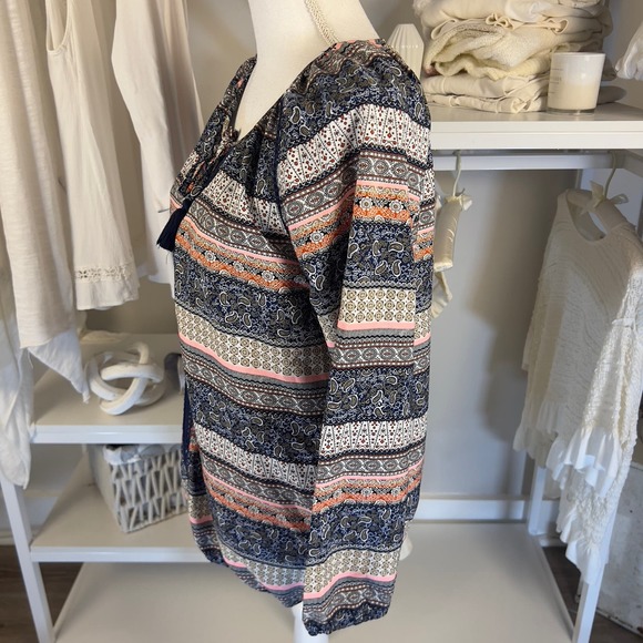 Tanzara sz. small boho paisley graphic print top, keyhole neck embroidered #2263 - Picture 2 of 9